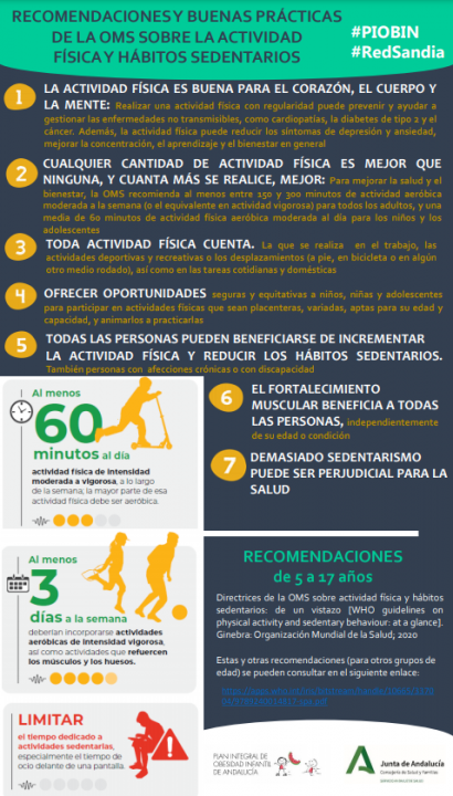 Imagen Infografía  "Recomendaciones y Buenas Prácticas de la OMS sobre la actividad física y hábitos sedentarios" (Red de la Sandía)